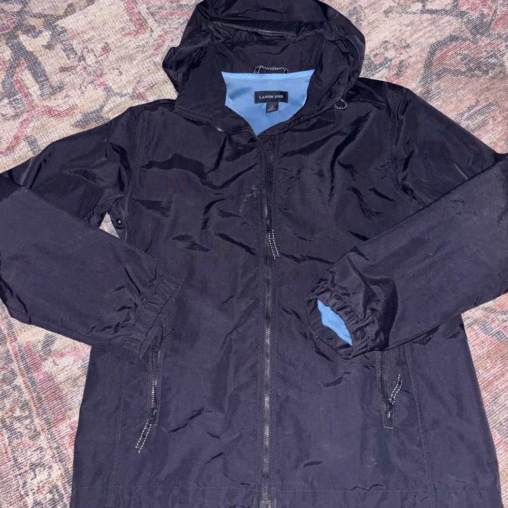 Lands' End Navy Hooded windbreaker/ rain jacket